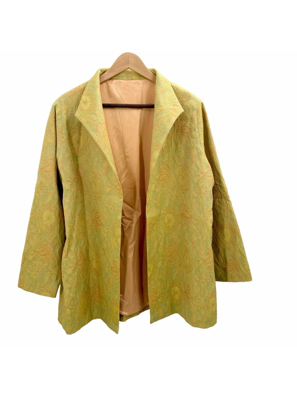 Vintage Custom Made Lime Silk Jacquard Floral Blazer Evening Jacket Womens 2X